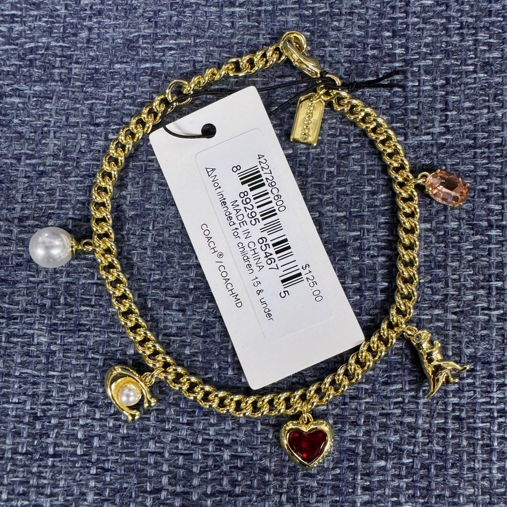 Coach NWT Signature Stone And Heart Charm Bracelet